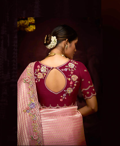 Light Peach Banarasi Zari Woven Prasang Wedding Saree