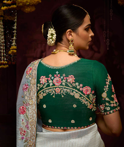 Silver Grey Banarasi Zari Woven Prasang Wedding Saree