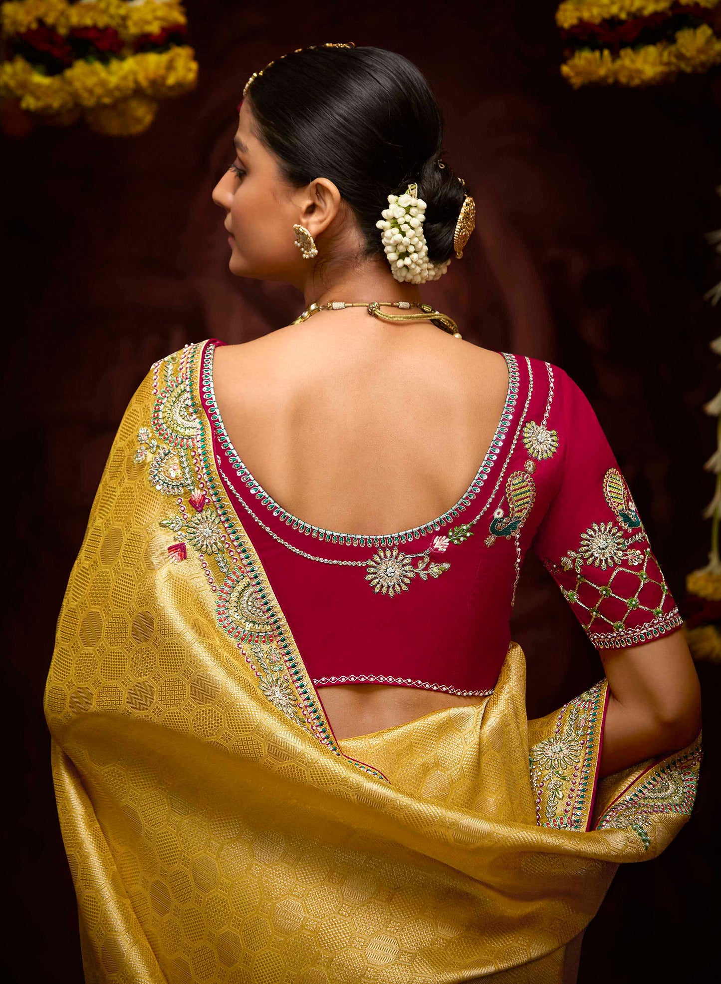 Yellow Banarasi Zari Woven Prasang Wedding Saree