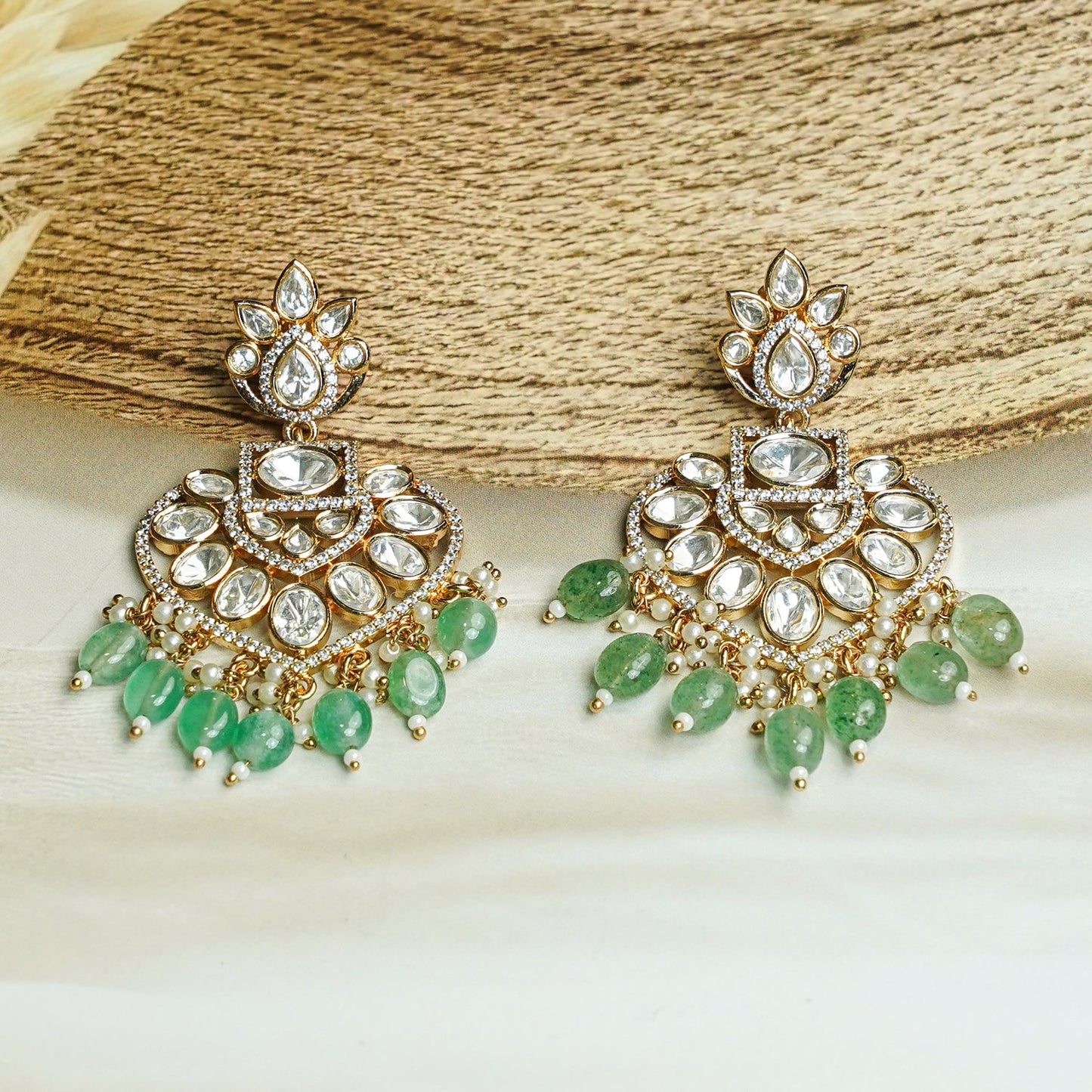 Sage Green Kundan Chandbaalis