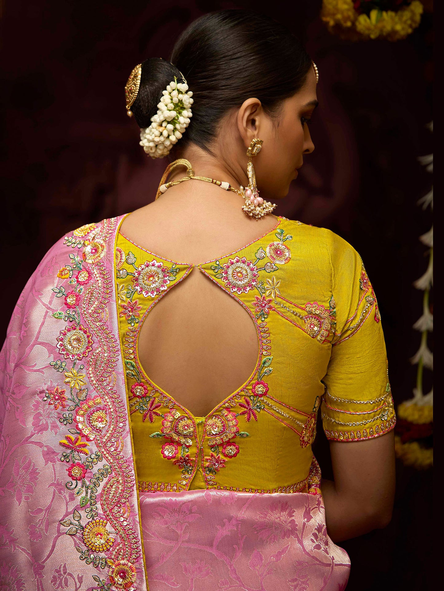 Pink Banarasi Zari Woven Prasang Wedding Saree