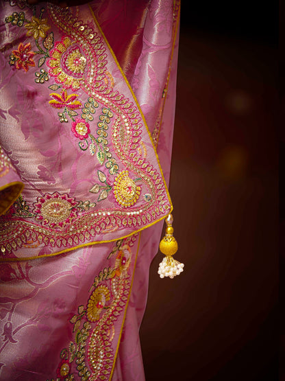 Pink Banarasi Zari Woven Prasang Wedding Saree