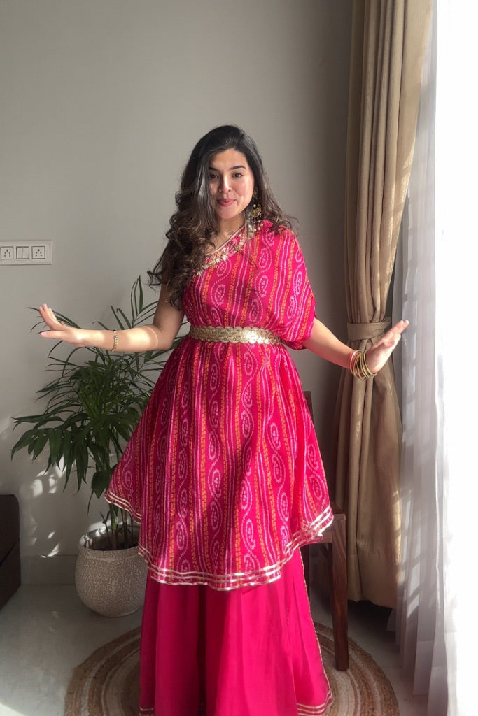 Meher Pink Georgette Bandhani Festive Palazzo set