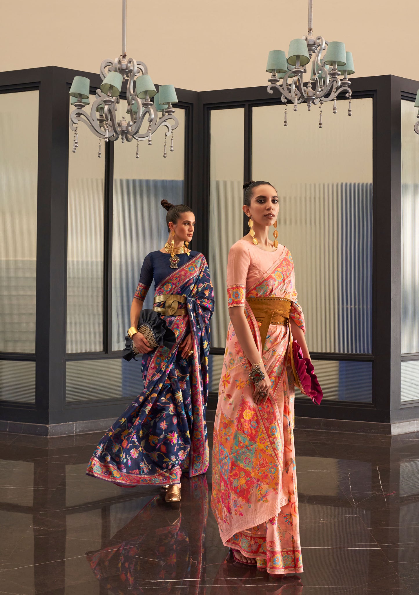 Navy Blue Kabira Kashmiri Modal Handloom Silk Saree