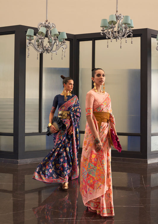 Navy Blue Kabira Kashmiri Modal Handloom Silk Saree