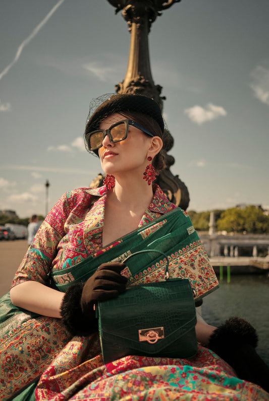 Deep Green Khadija Kashmiri Handoom Silk Saree