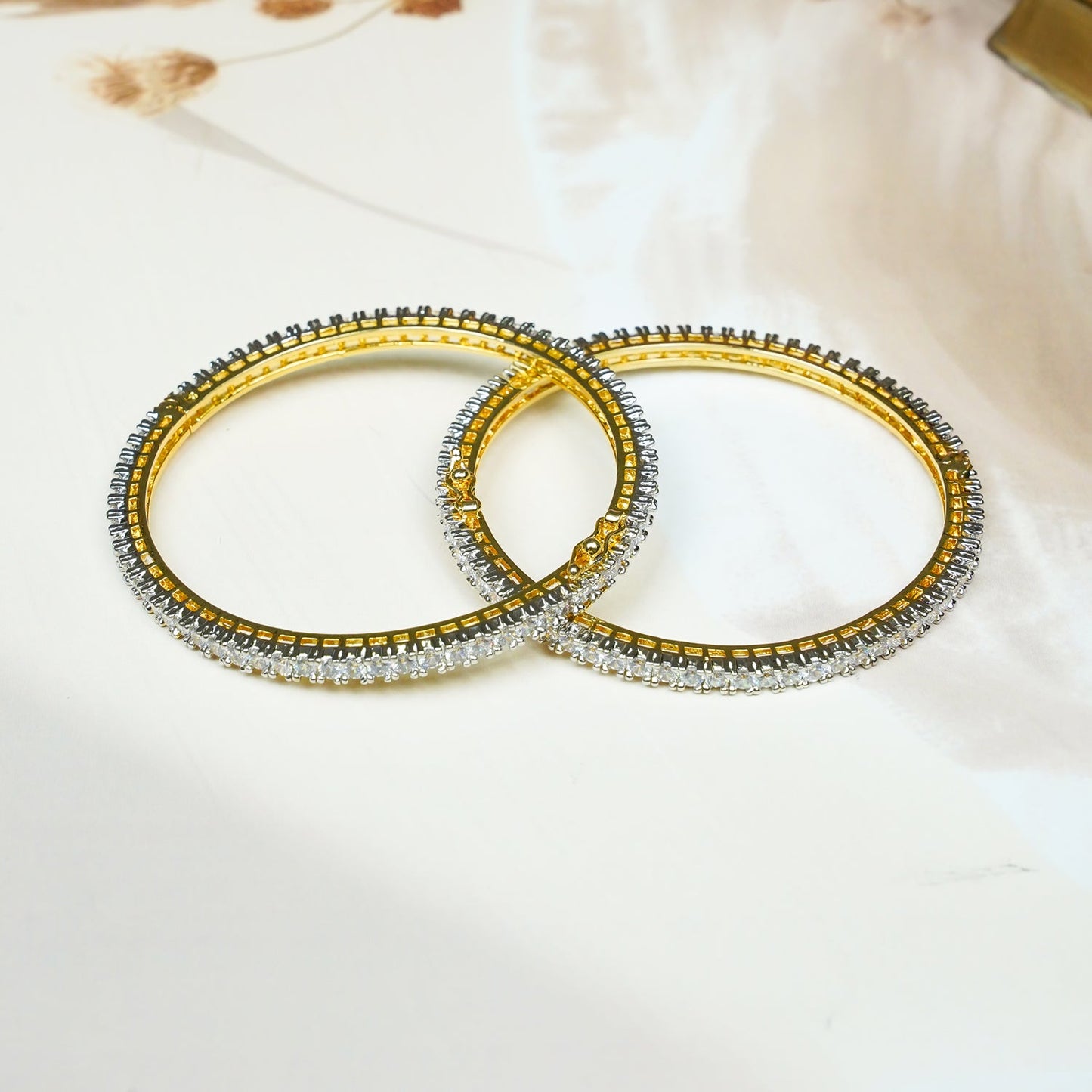 Zevar Club Set of 2 Rhodium-Plated AAA Cubic Zirconia Studded Classic Premium Screw Adjustable Bangles