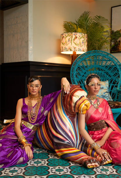 Purple Kushaq Silk Nylon Pure Satin Saree