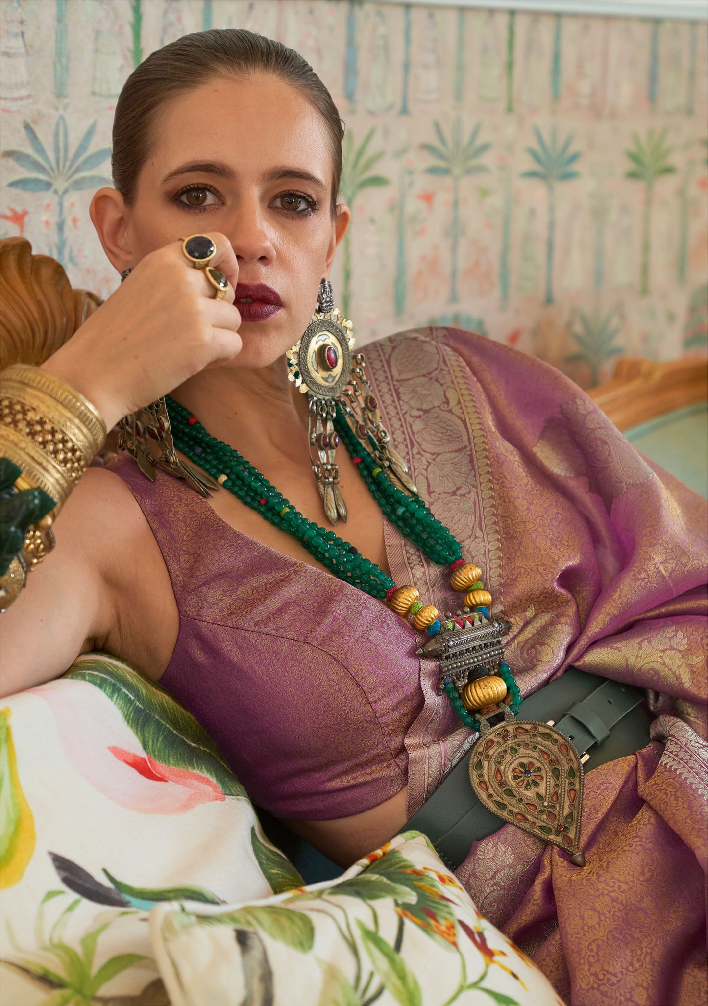 Lavender Kalki Orchid Satin Tissue Handloom Saree