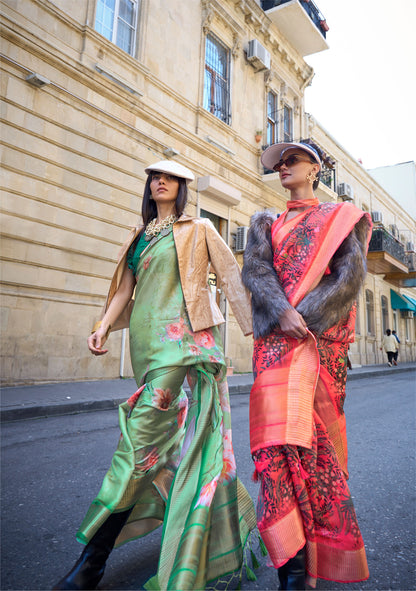 Green Klay Print Satin Organza Saree