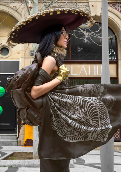 Dark Brown Kazule Contemporary Satin Crepe Saree