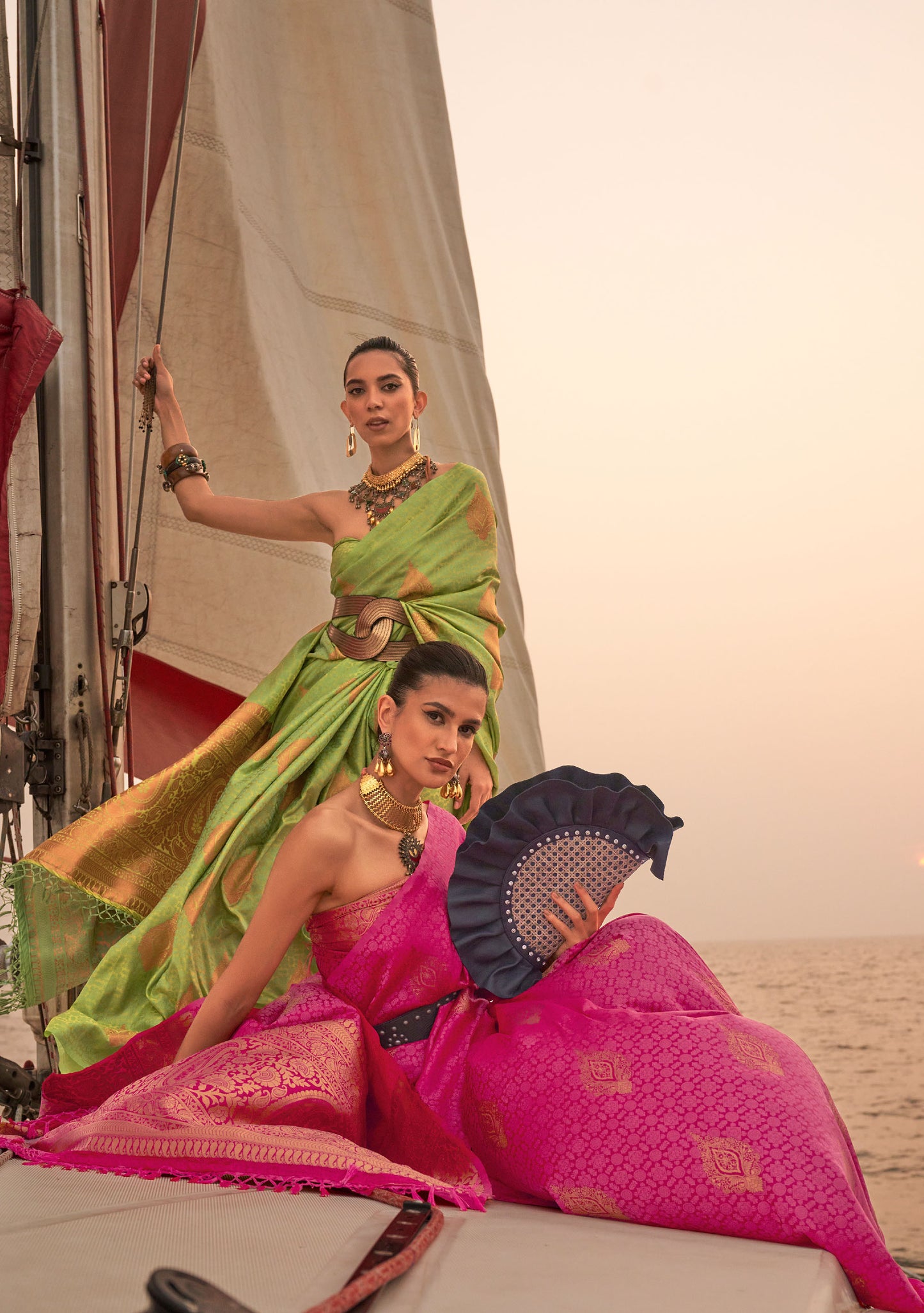 Light Green Kokoro Satin Two tone handloom weaving saree