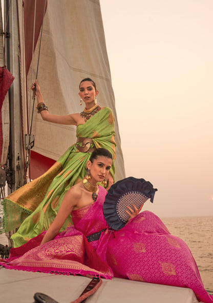 Light Green Kokoro Satin Two tone handloom weaving saree