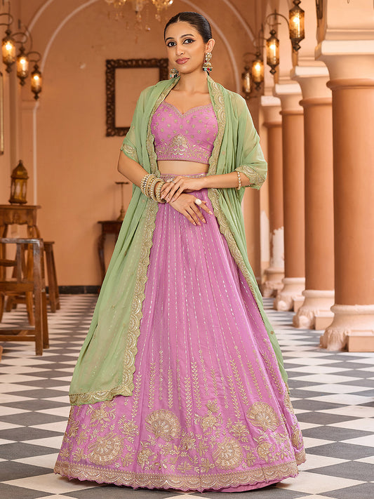 Pink Tissue Silk Fabric Sequins Embroidery Lehenga Choli