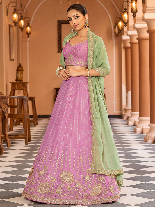 Pink Tissue Silk Fabric Sequins Embroidery Lehenga Choli