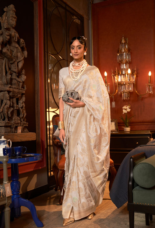 Cream Kairos Silk Handloom Saree