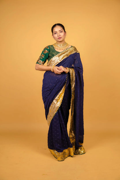 Neel Dark Blue Chanderi Sitara Saree