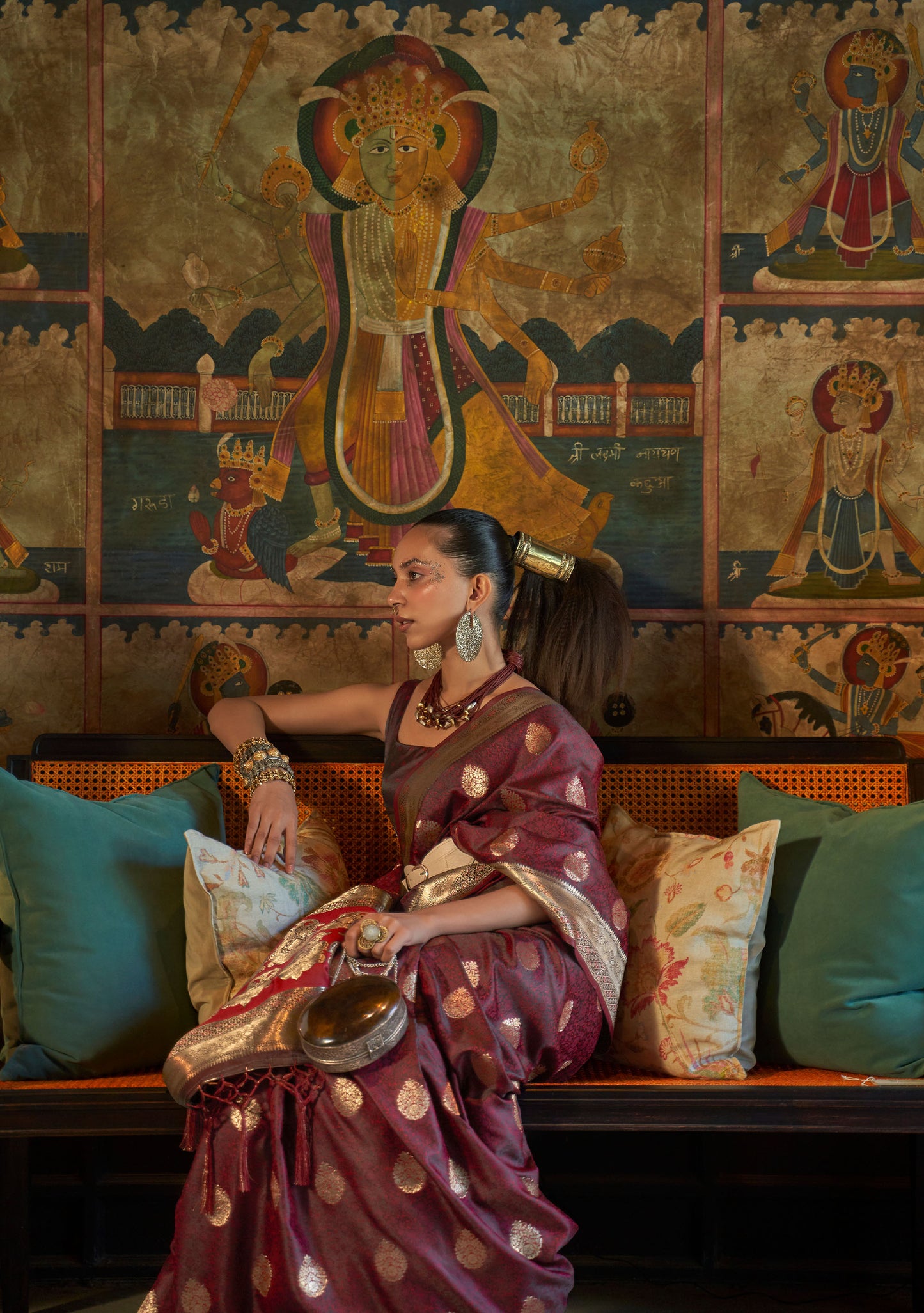 Brown Kona Pure Satin Tanchoi Handloom Silk Saree