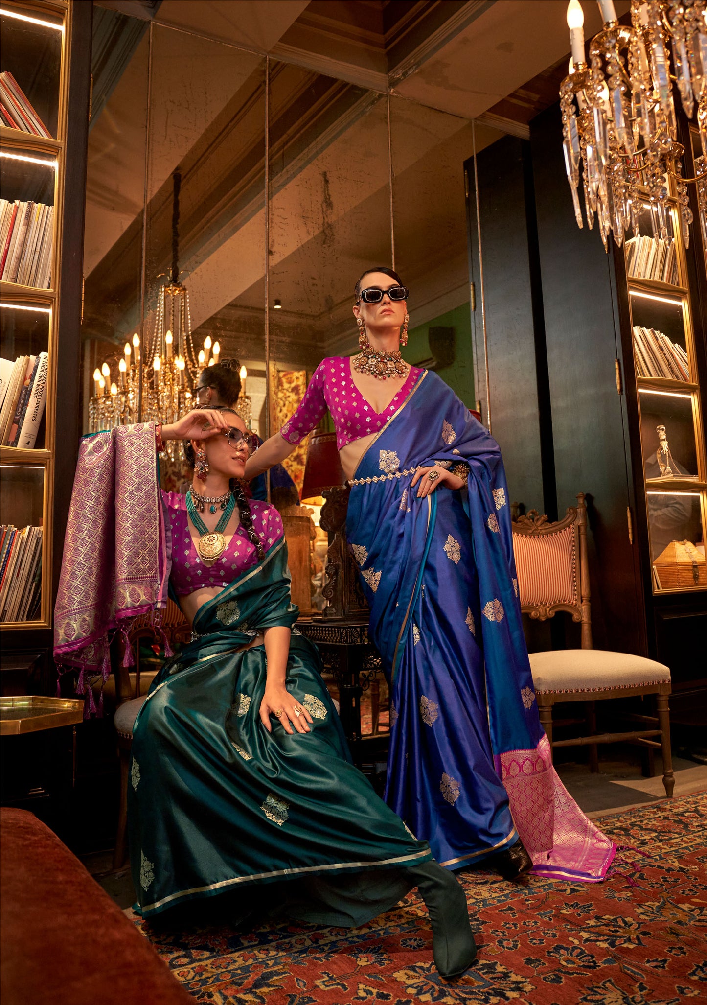 Forest Green Kanthkala Luxe Satin Handloom saree