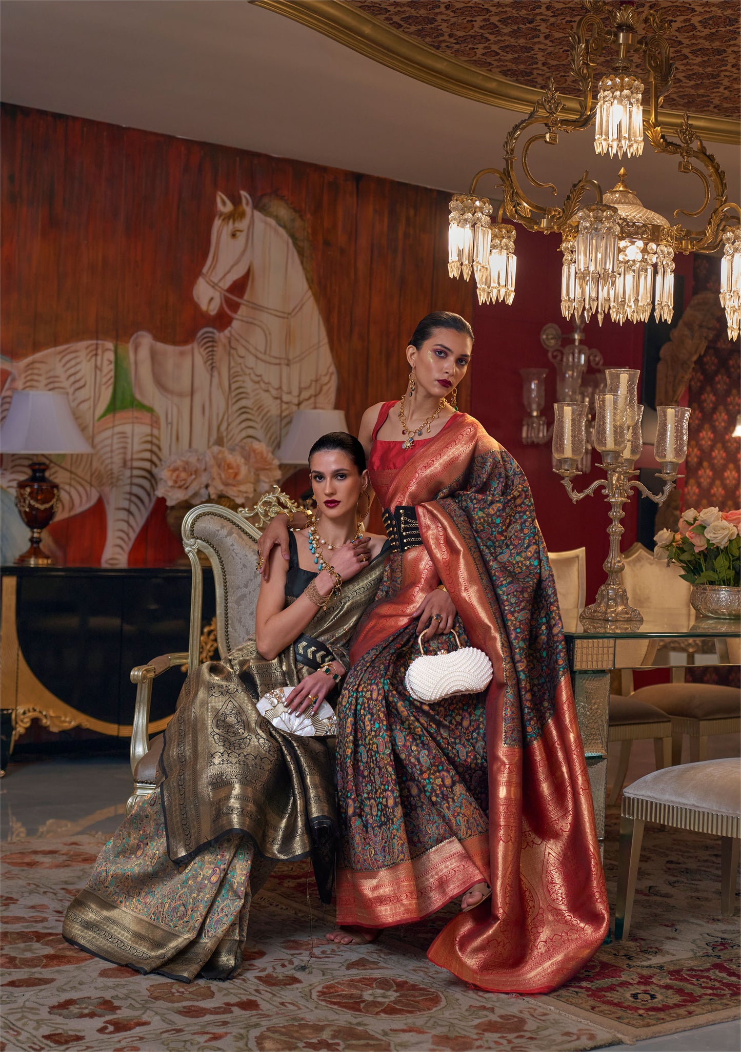 Black Multi Color Kshahida Modal Handloom Kashmiri Chaap Saree