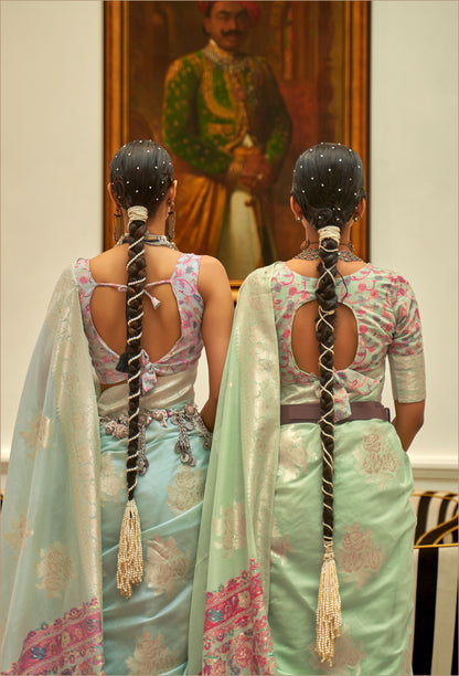 Light Blue Keerat Silk Modal Kashmiri Saree