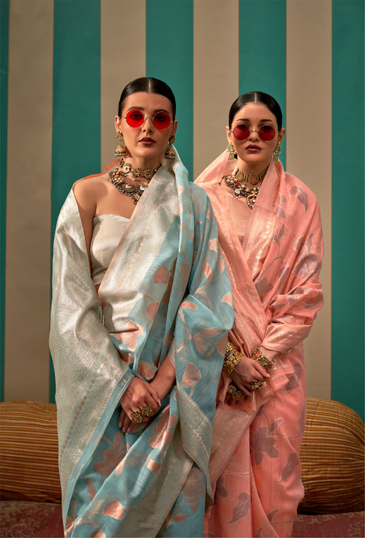 Blue Kapri Linen Handloom Silk Saree