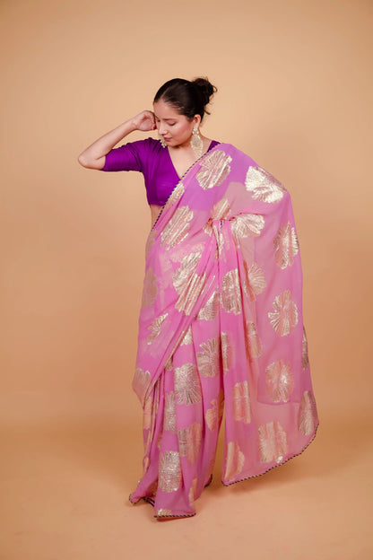 Ruby Pink Georgette Sitara Saree
