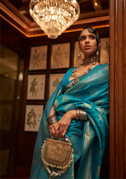 Blue Kosmic Silk Handloom Saree