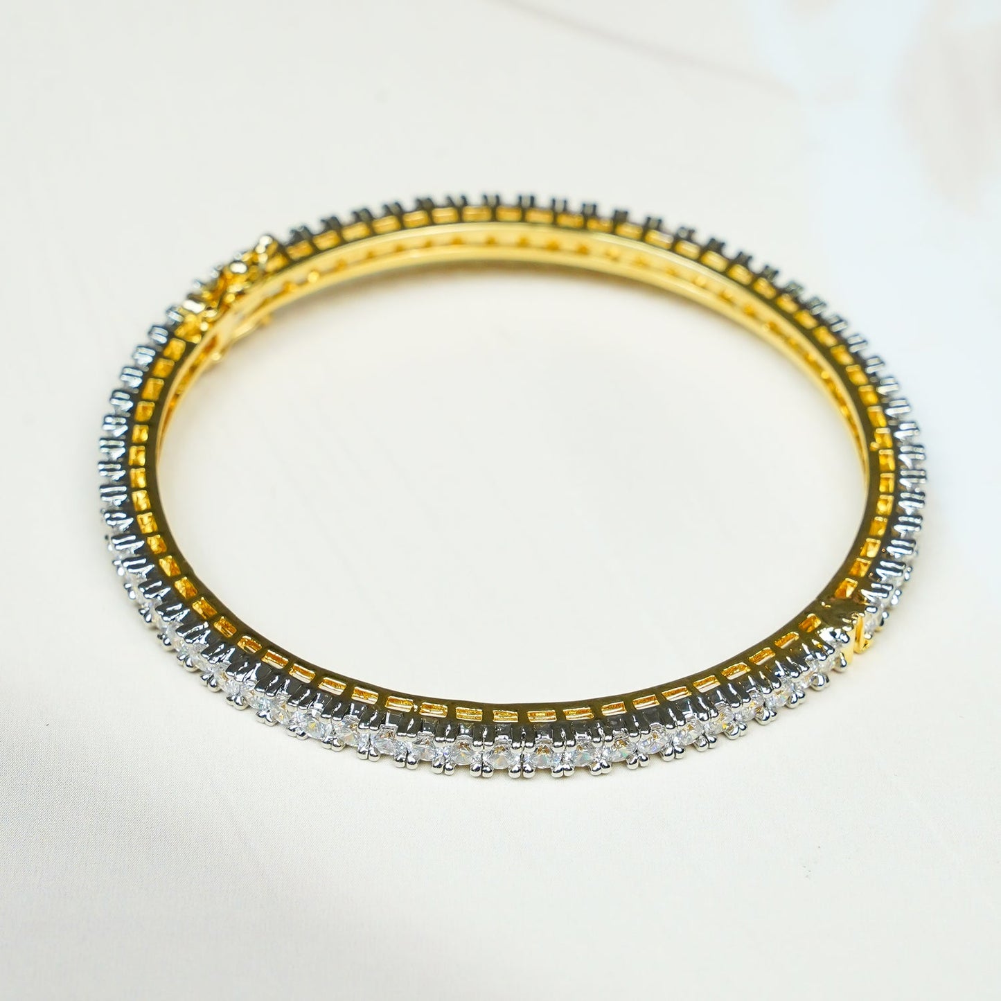 Zevar Club Set of 2 Rhodium-Plated AAA Cubic Zirconia Studded Classic Premium Screw Adjustable Bangles