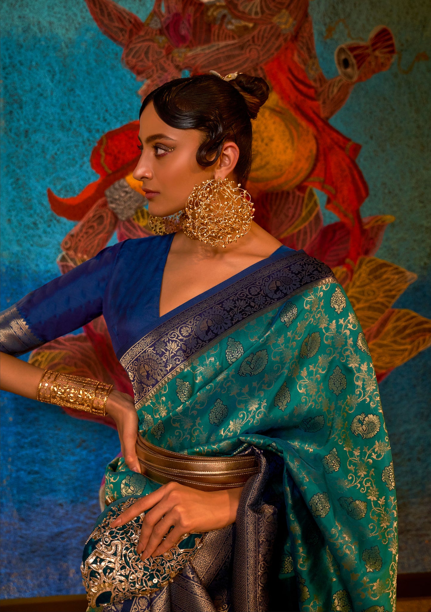 Teal Green Karzoe Silk Pure Chaap Handloom Saree