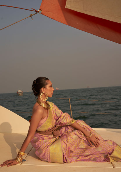 Lavender Kingston Pure Satin Nylon two tone saree