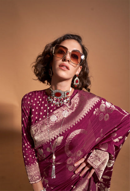 Maroon Kocktail Georgette Handloom Saree