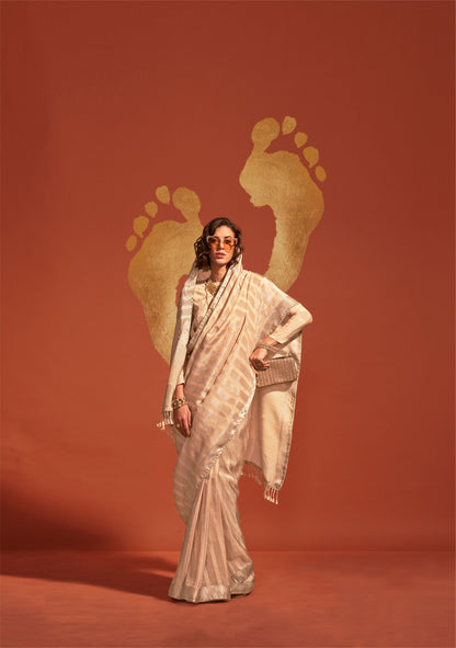 Ivory Ksatsuma Pure Viscose Handloom Silk Saree