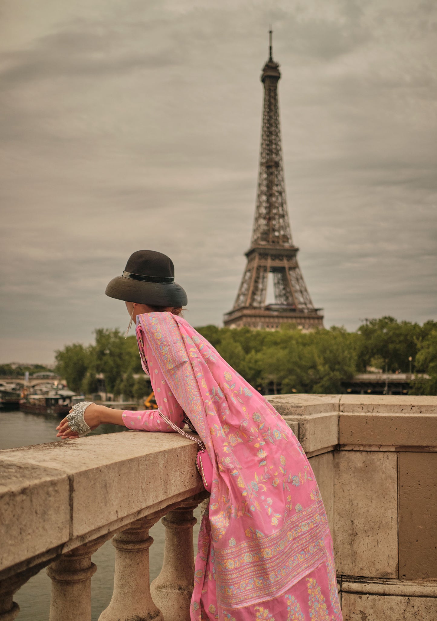 Pink Kalila Silk Kashmiri Organza handloom saree