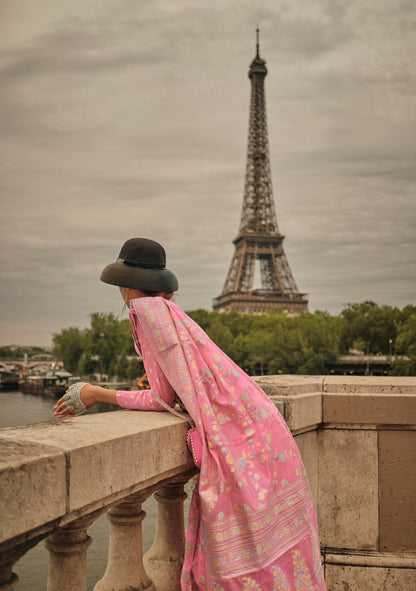 Pink Kalila Silk Kashmiri Organza handloom saree