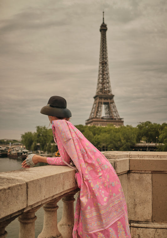 Pink Kalila Silk Kashmiri Organza handloom saree
