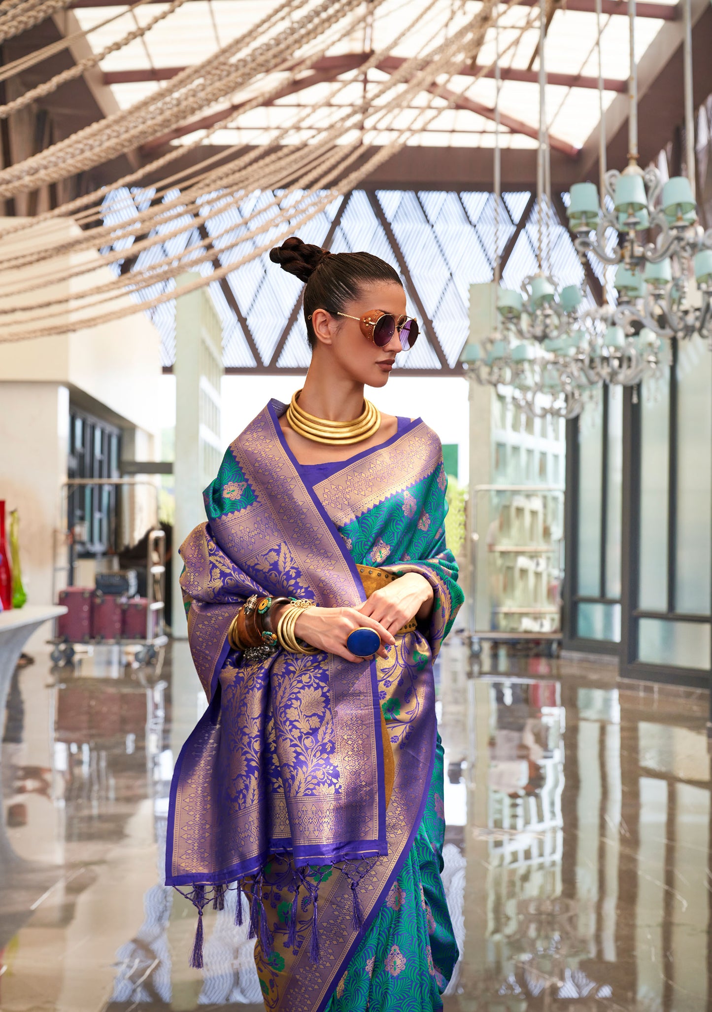 Teal Kalkaa Chaap Handloom silk Saree