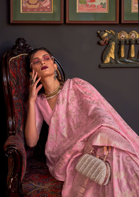 Pink Khabutai Pure katan Handloom Silk Saree