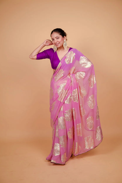 Ruby Pink Georgette Sitara Saree