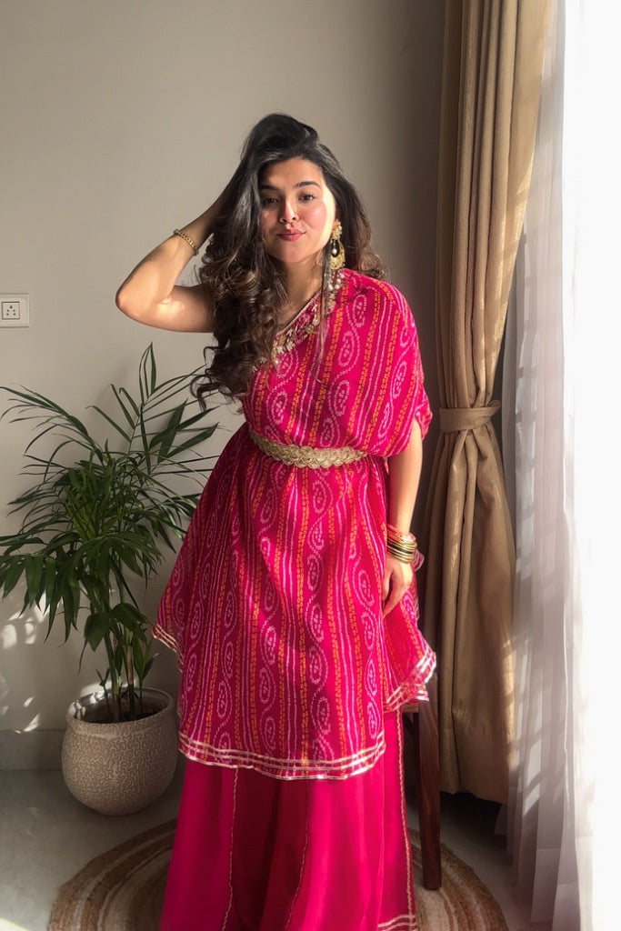 Meher Pink Georgette Bandhani Festive Palazzo set