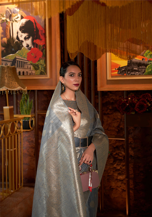 Grey Kamairah Silk Tussar Silk Handloom Saree