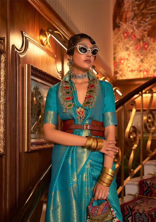 Teal Green Kurina Silk Nylon Chinnon Saree