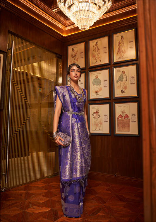 Navy Blue Kosmic Silk Handloom Saree