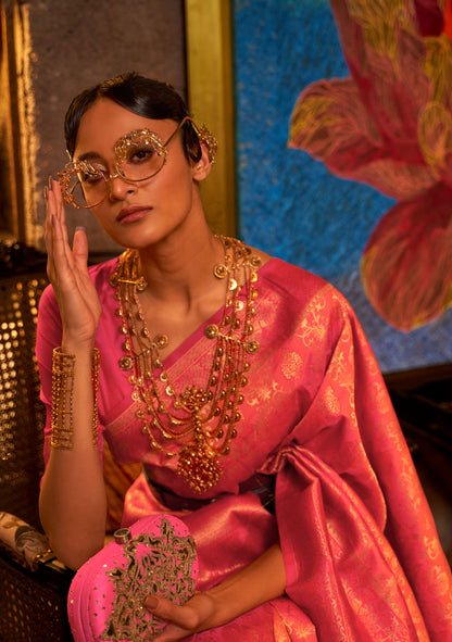 Peach Karzoe Silk Pure Chaap Handloom Saree