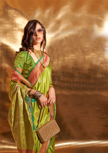 Green Ksattika Pure Satin Handloom Silk Saree
