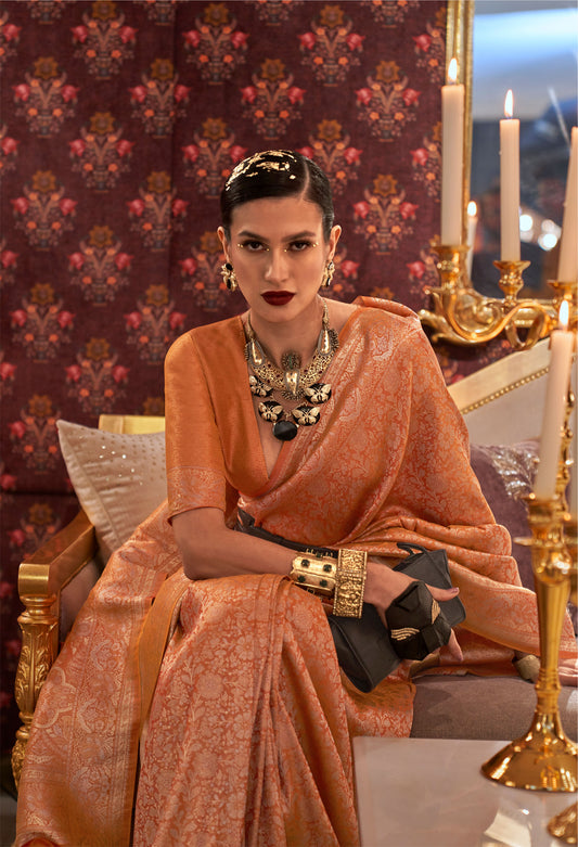 Orange Kabby Nylon Zari Silk Handloom Saree