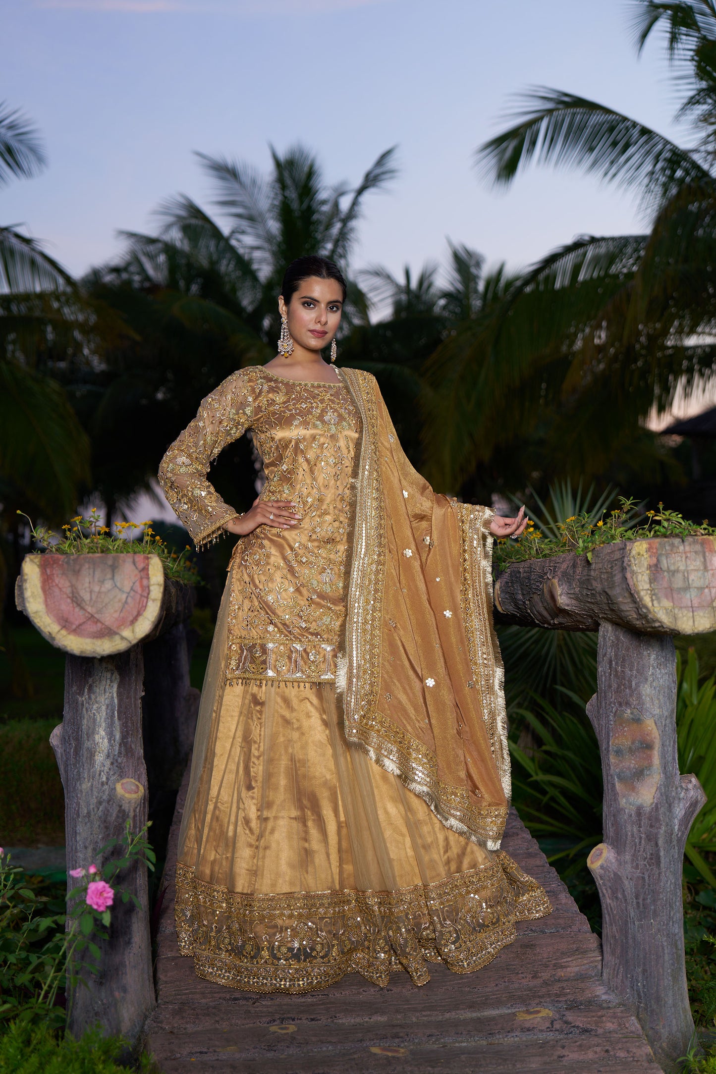Gold Straight Suit with Lehenga