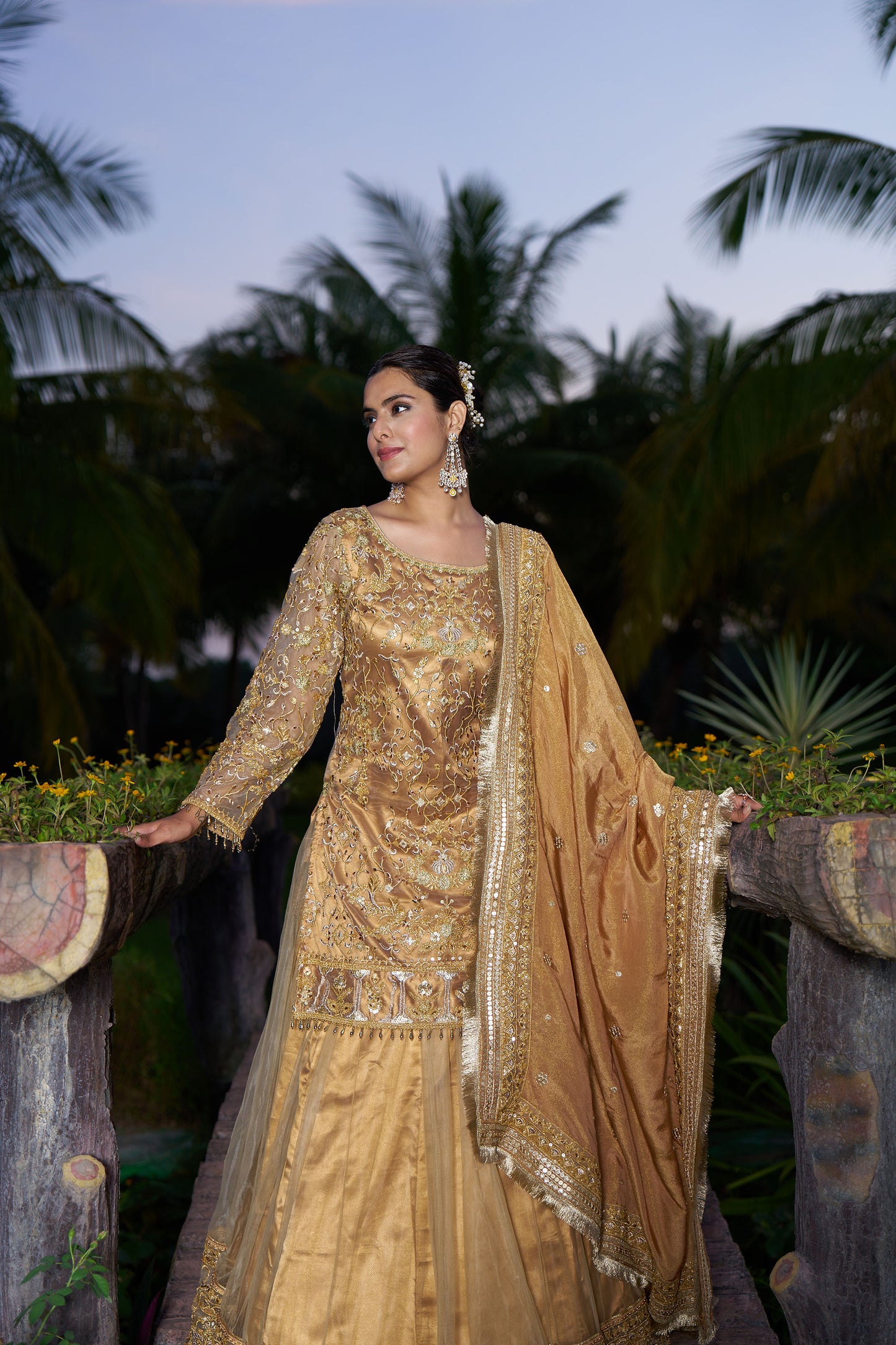 Gold Straight Suit with Lehenga