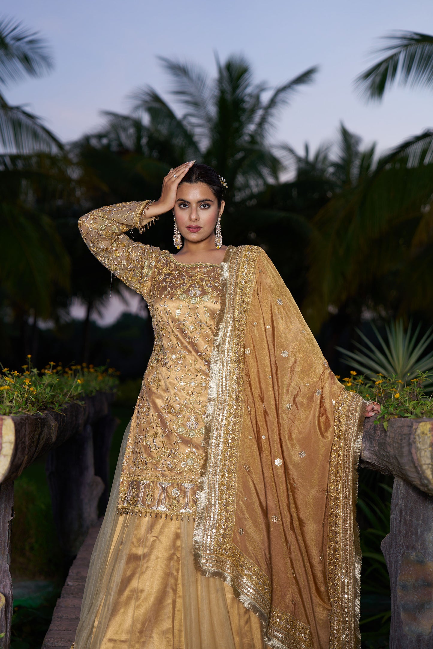 Gold Straight Suit with Lehenga