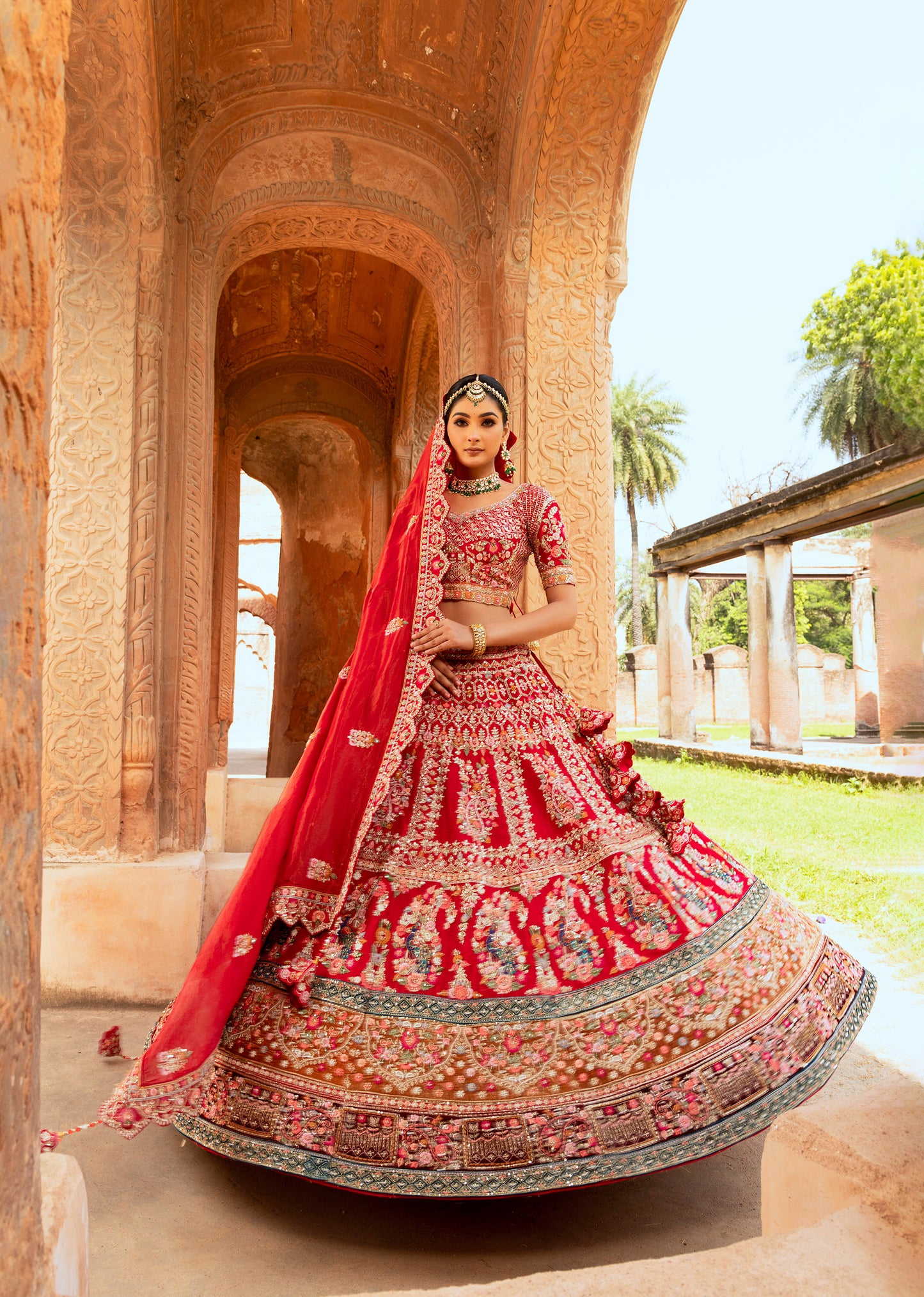 Red Rajasthani Zardozi Work Silk Bridal Lehenga